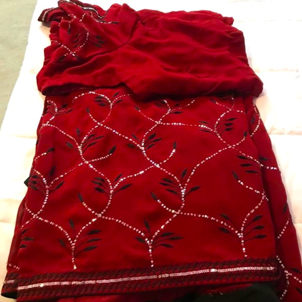 Deep Red Saree with sequin embellishments